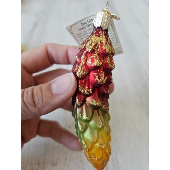 Old world OWC cone acorn Glass ornament gold rainbow Xmas tree - Picture 2 of 9